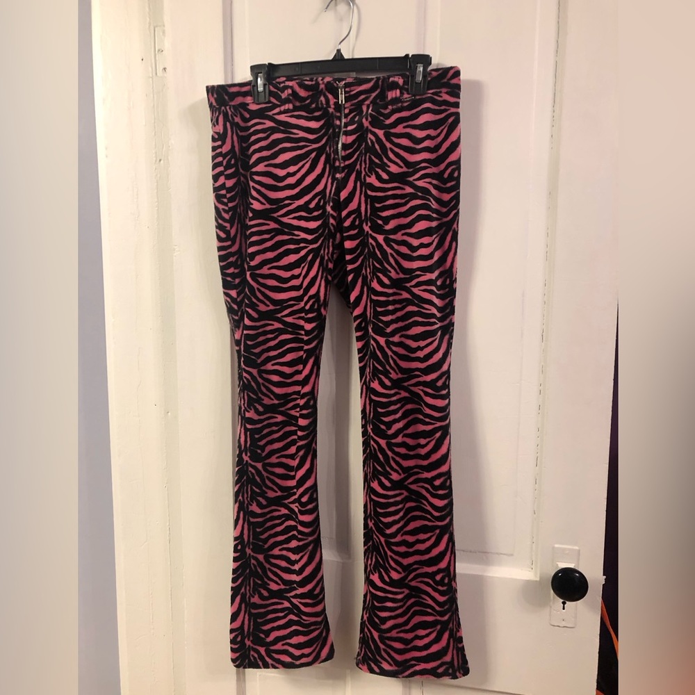 Pink Fuzzy Zebra Print Bondage Pants By Serious Clothing Y2K